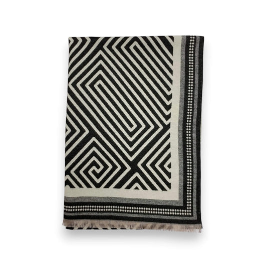 Black Geometric Print Cashmere Blend Winter Scarf