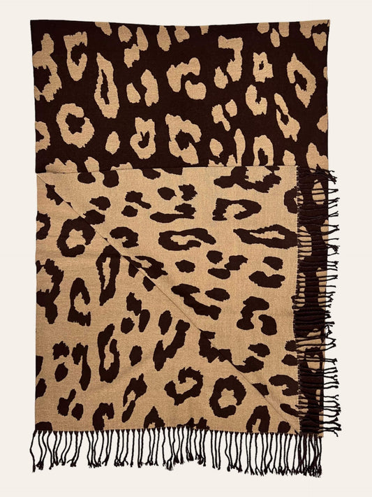 Brown Leopard Print Cashmere Blend Winter Scarf