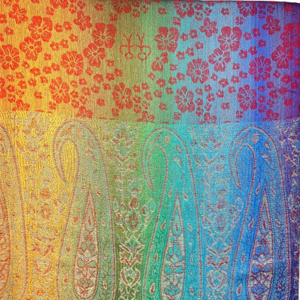 Red Rainbow Sakura Flower Print Pashmina Scarf