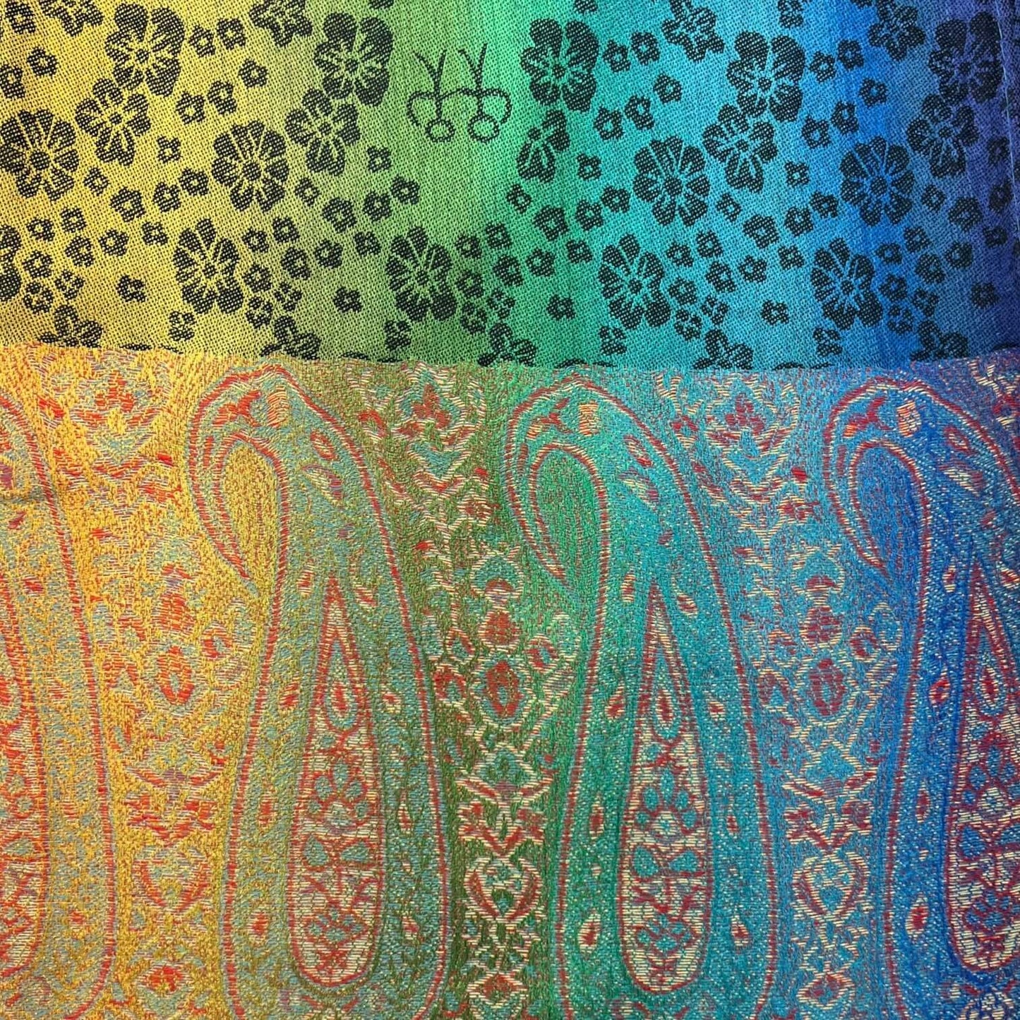 Black Rainbow Sakura Flower Print Pashmina Scarf