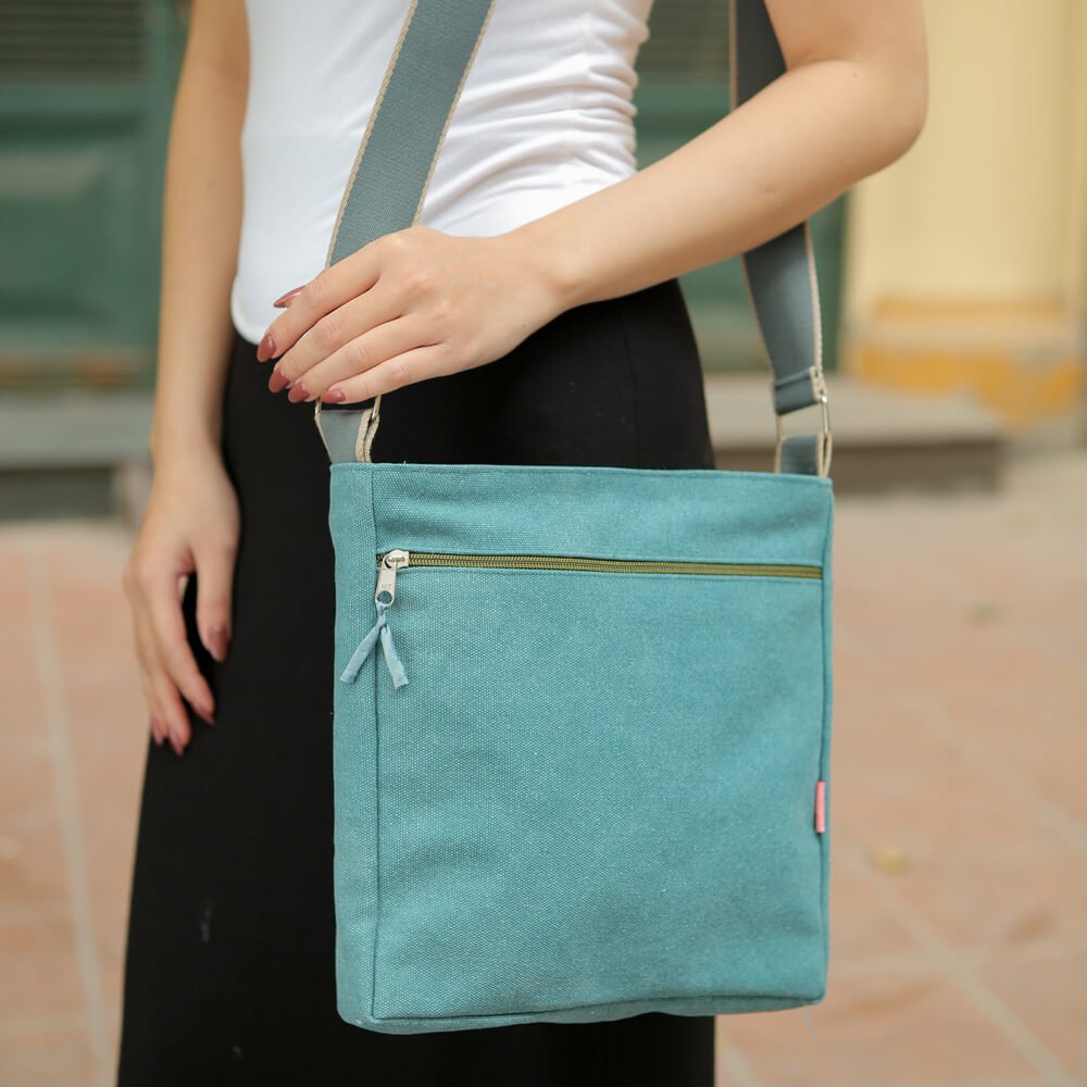 Teal Canvas Large Cross Body Bag | The Jewellery Stop