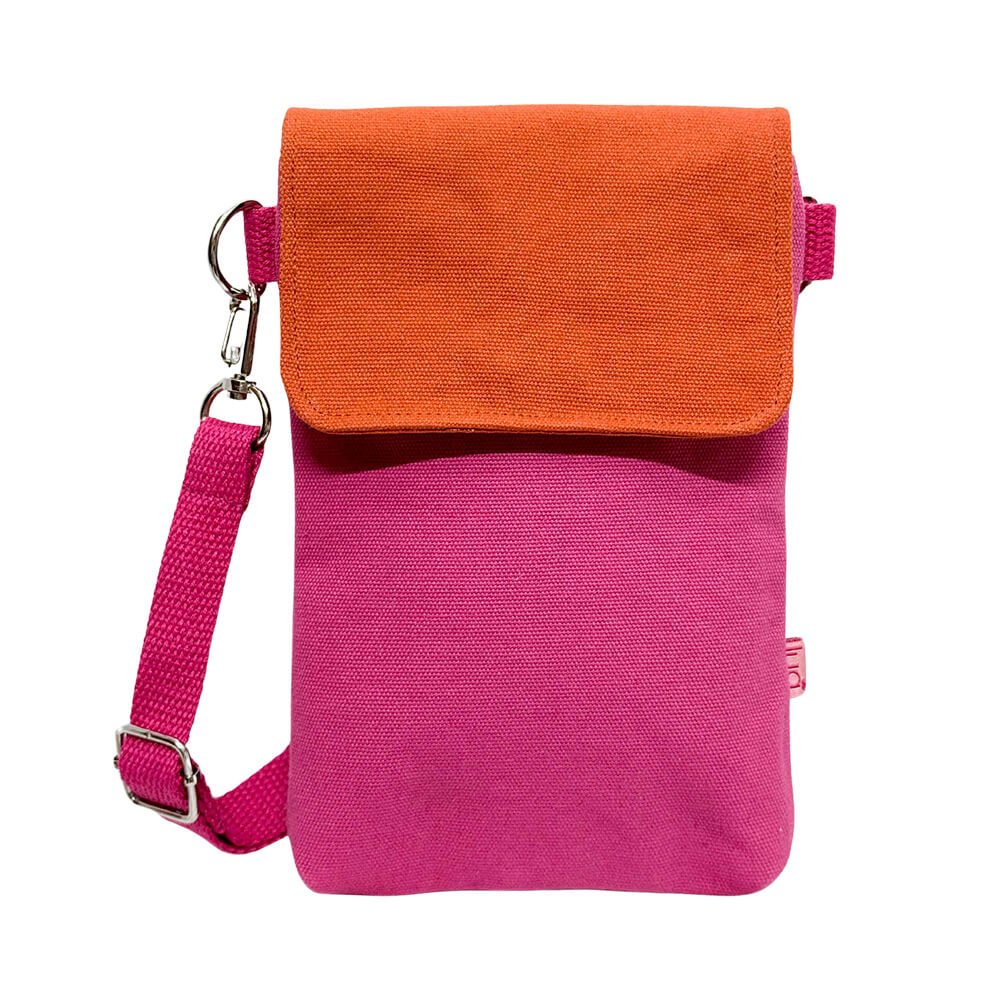 Hot Pink And Orange Canvas Cross Body Phone Pouch | The Jewellery Stop