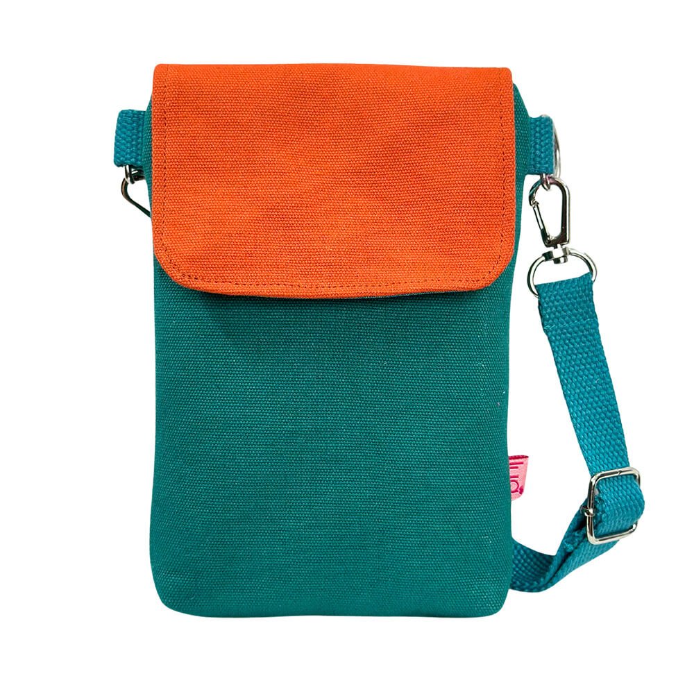 Teal Green And Orange Canvas Cross Body Phone Pouch | The Jewellery Stop