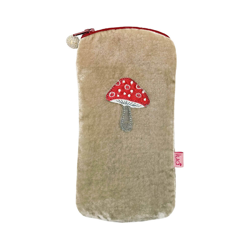 Mink Velvet Glasses Purse With Mushroom Embroidery | The Jewellery Stop