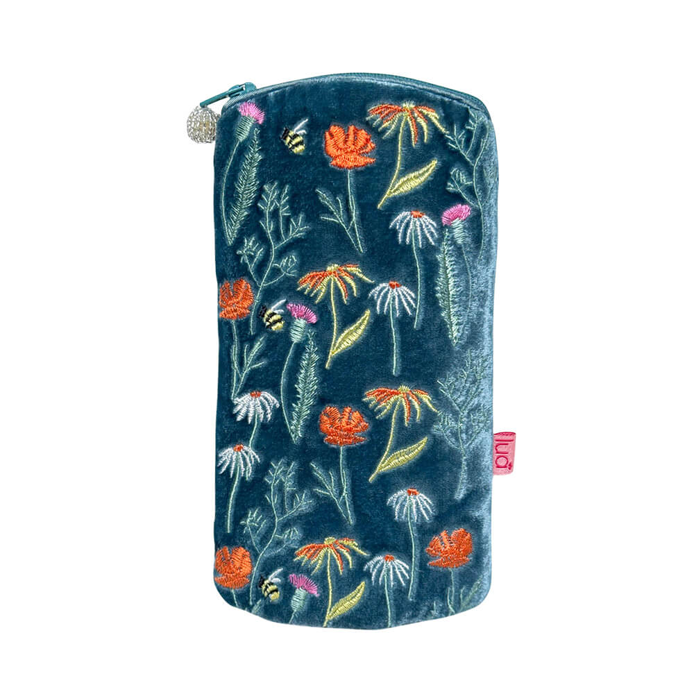 Teal Glasses Purse With Wild Flower Embroidery | The Jewellery Stop