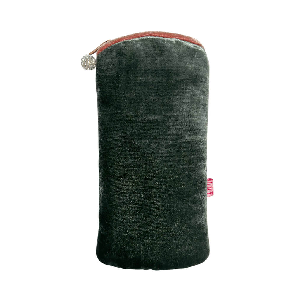 Dark Sage Velvet Glasses Purse | The Jewellery Stop