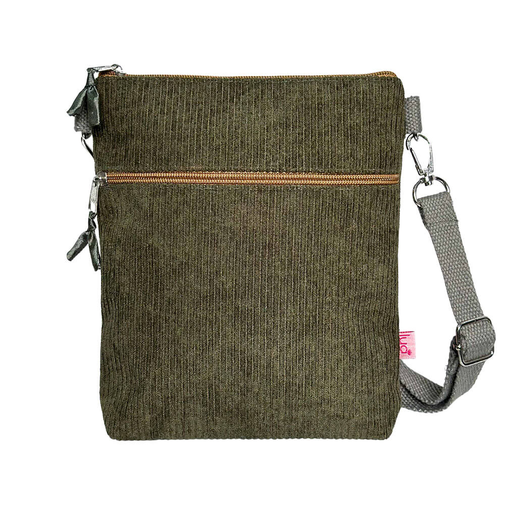 Dark Sage Corduroy Cross Body Bag | The Jewellery Stop