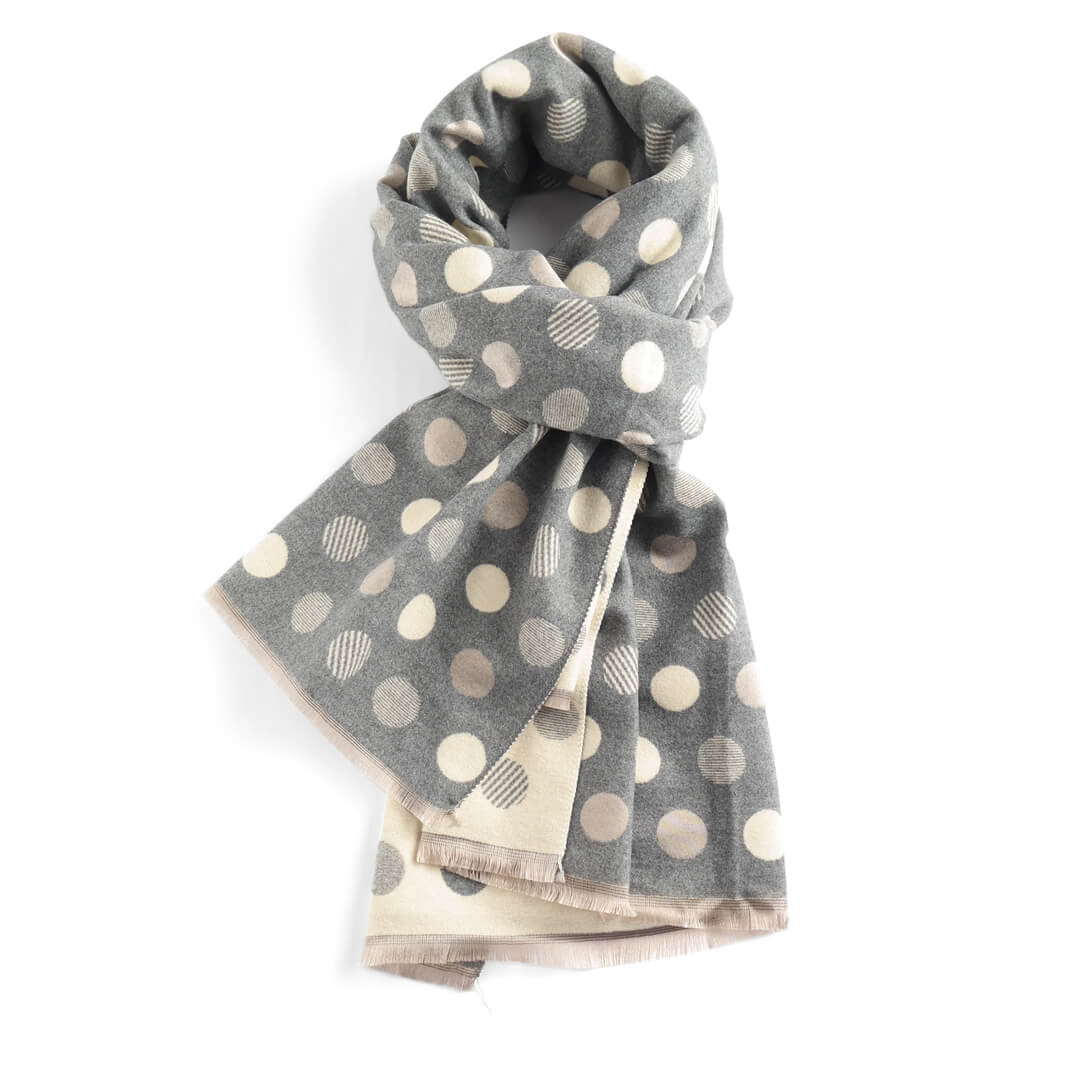 Grey And Cream Polka Dot Jacquard Scarf | The Jewellery Stop