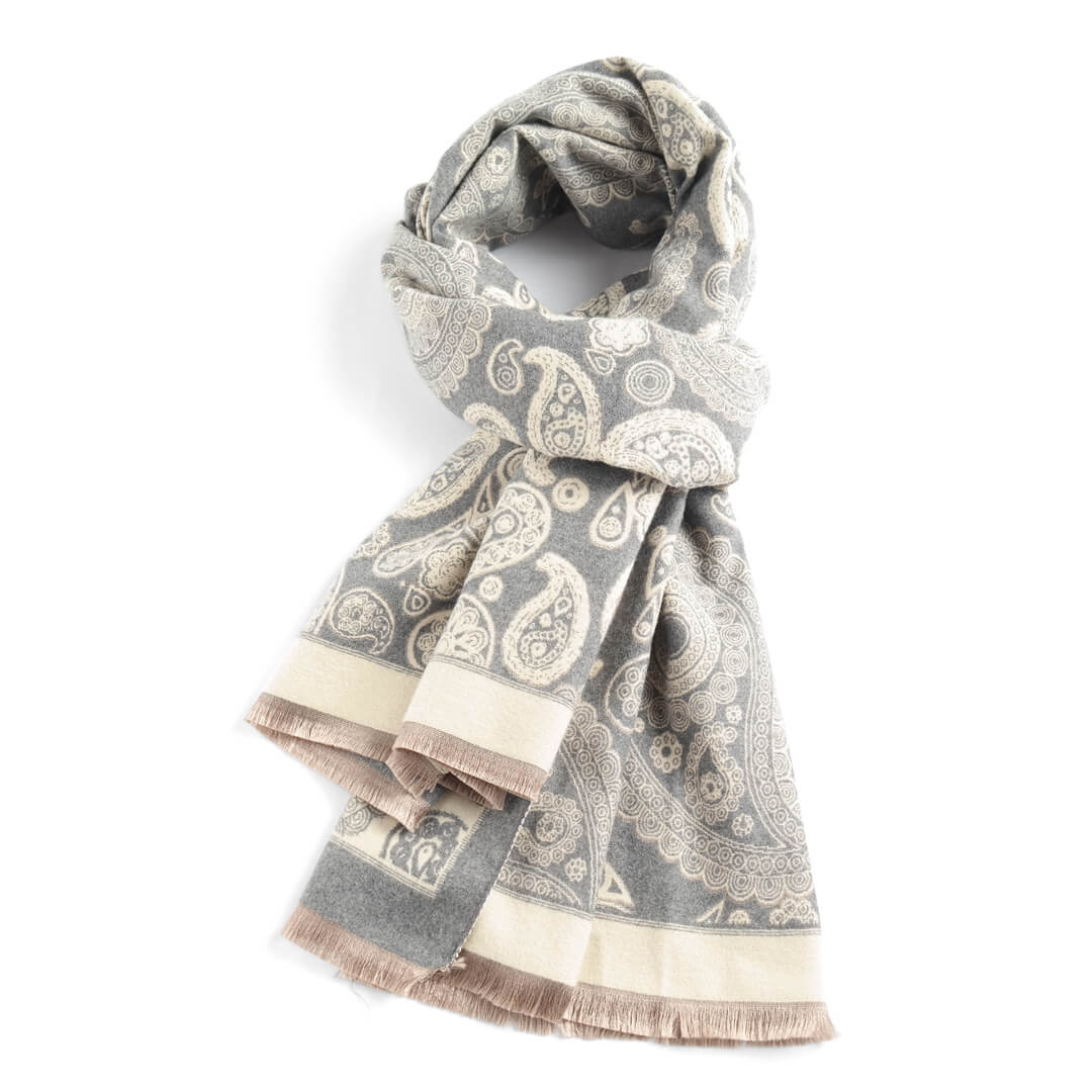 Grey Paisley Jacquard Scarf | The Jewellery Stop