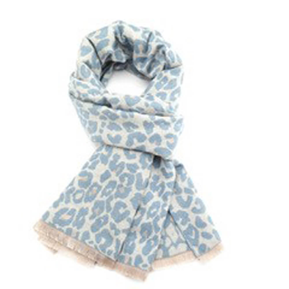 Blue Leopard Print Jacquard Scarf | The Jewellery Stop