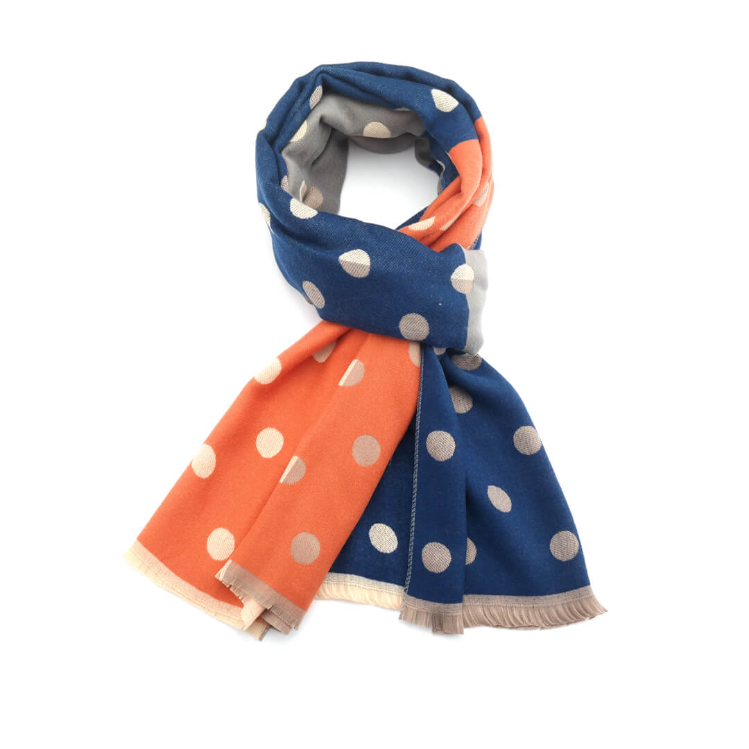 Orange, Grey and Navy Spotty Scarf | The Jewellery Stop