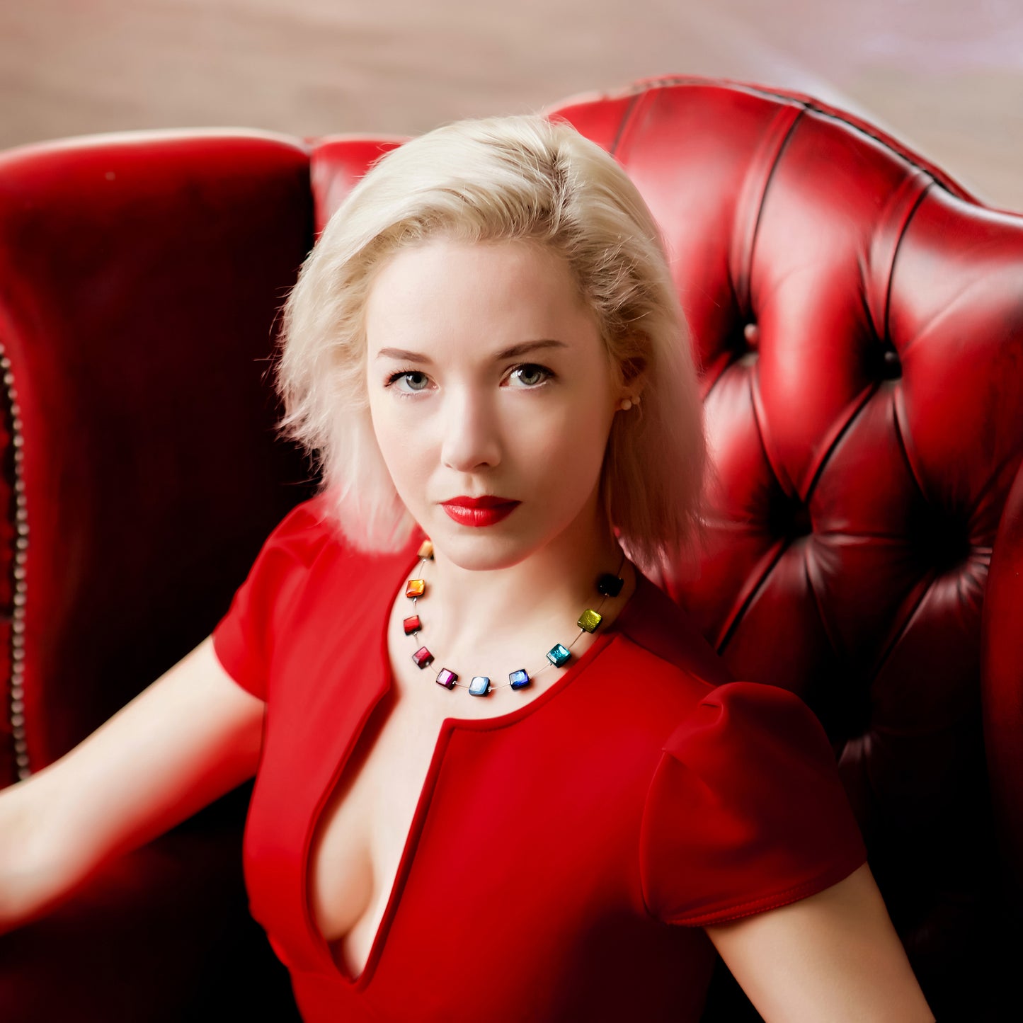 Rainbow Square Buttons Shiny Necklace