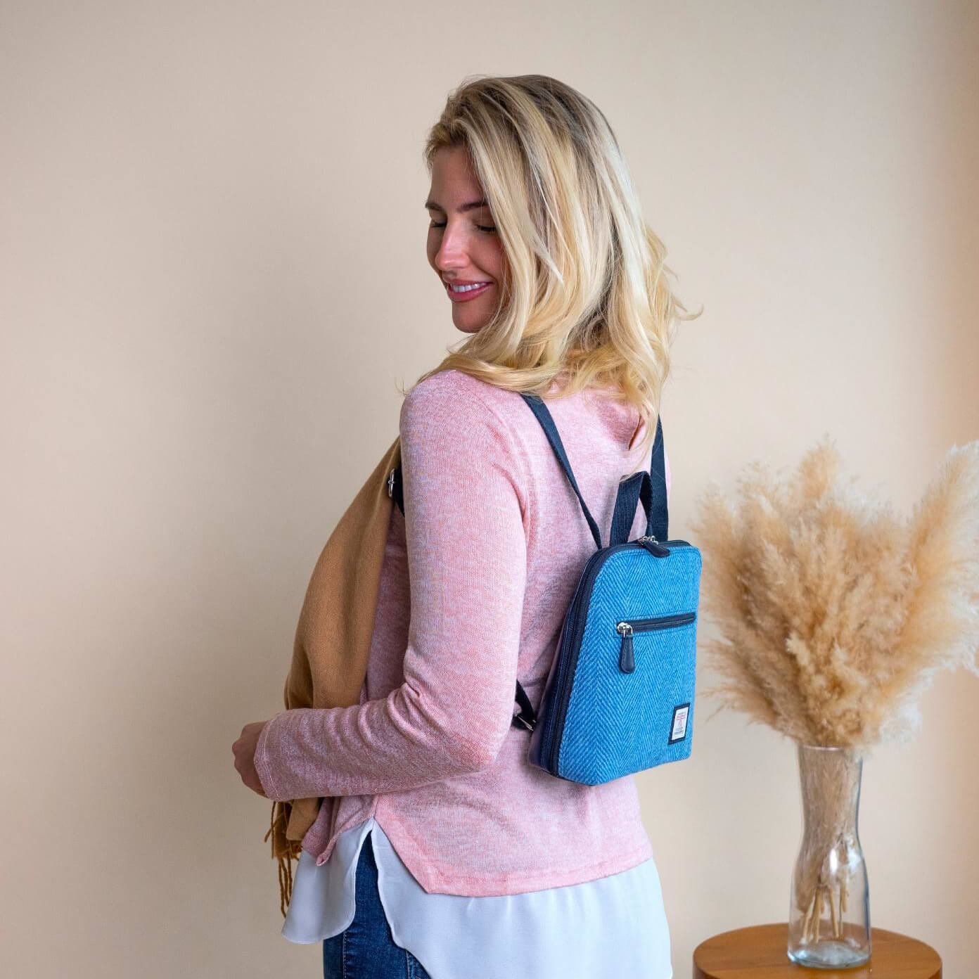 Sky Blue Harris Tweed Mini Backpack | The Jewellery Stop