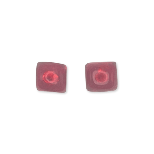 Red Cabouchon Squares Shiny Stud Earrings