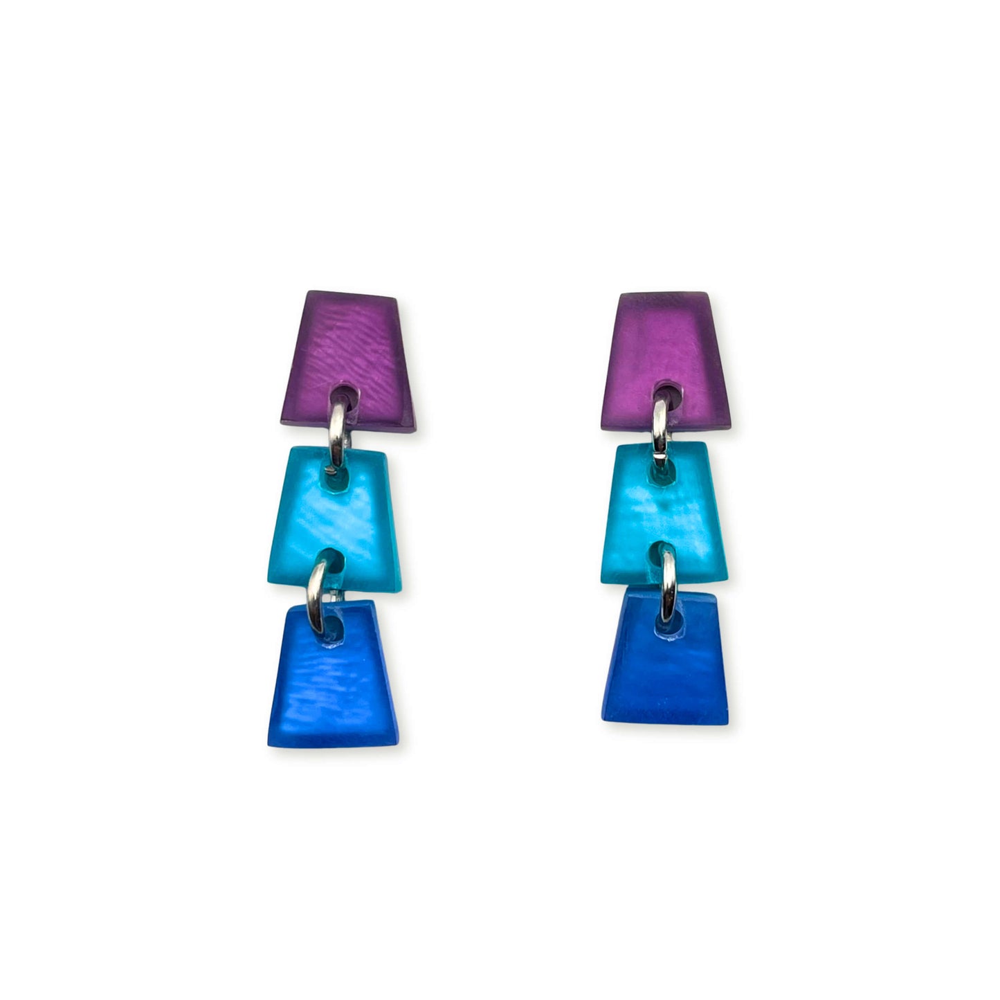 Peacock Shell Collar Matte Triple Drop Stud Earrings