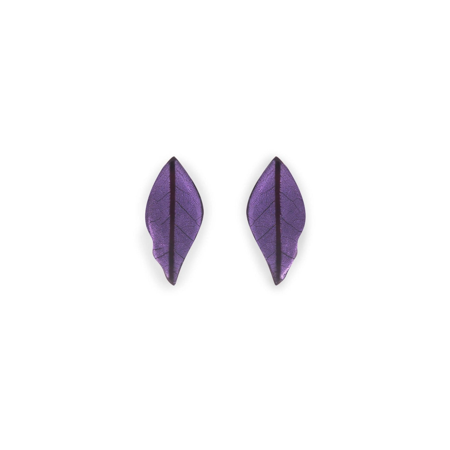 Lavender Skeletal Leaf Shiny Stud Earrings | The Jewellery Stop