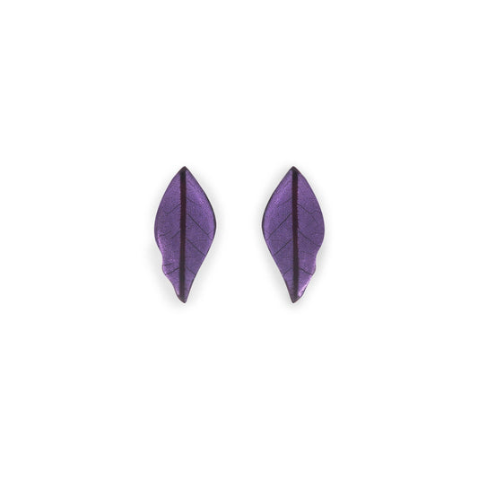 Lavender Skeletal Leaf Shiny Stud Earrings | The Jewellery Stop