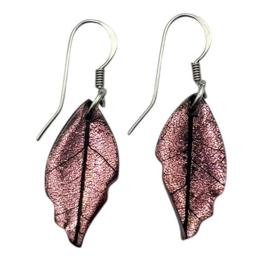 Rose Skeletal Leaf Shiny Fish Hook Earrings | The Jewellery Stop