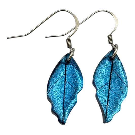 Sky Skeletal Leaf Shiny Fish Hook Earrings | The Jewellery Stop