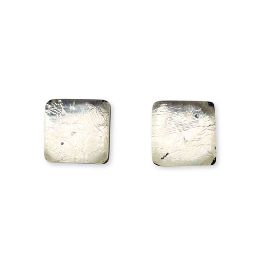 Silver Square Buttons Shiny Stud Earrings