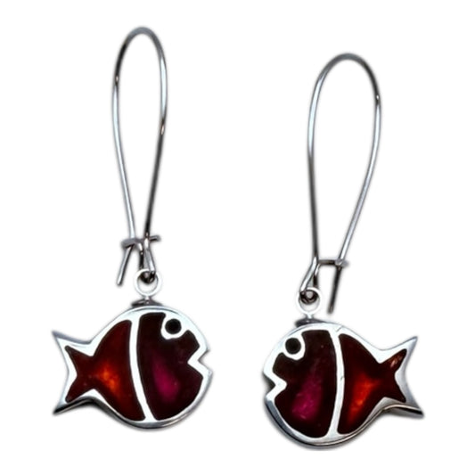 Tropical Bubble Fish Stripe Shiny Long Hook Earrings