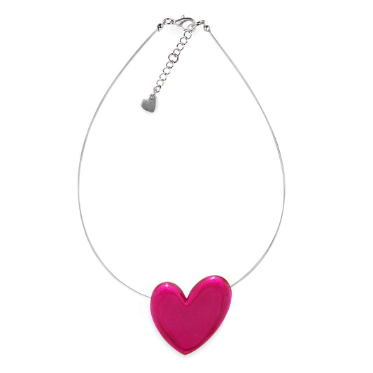 Fuchsia Love Heart Shiny Pendant on Wire