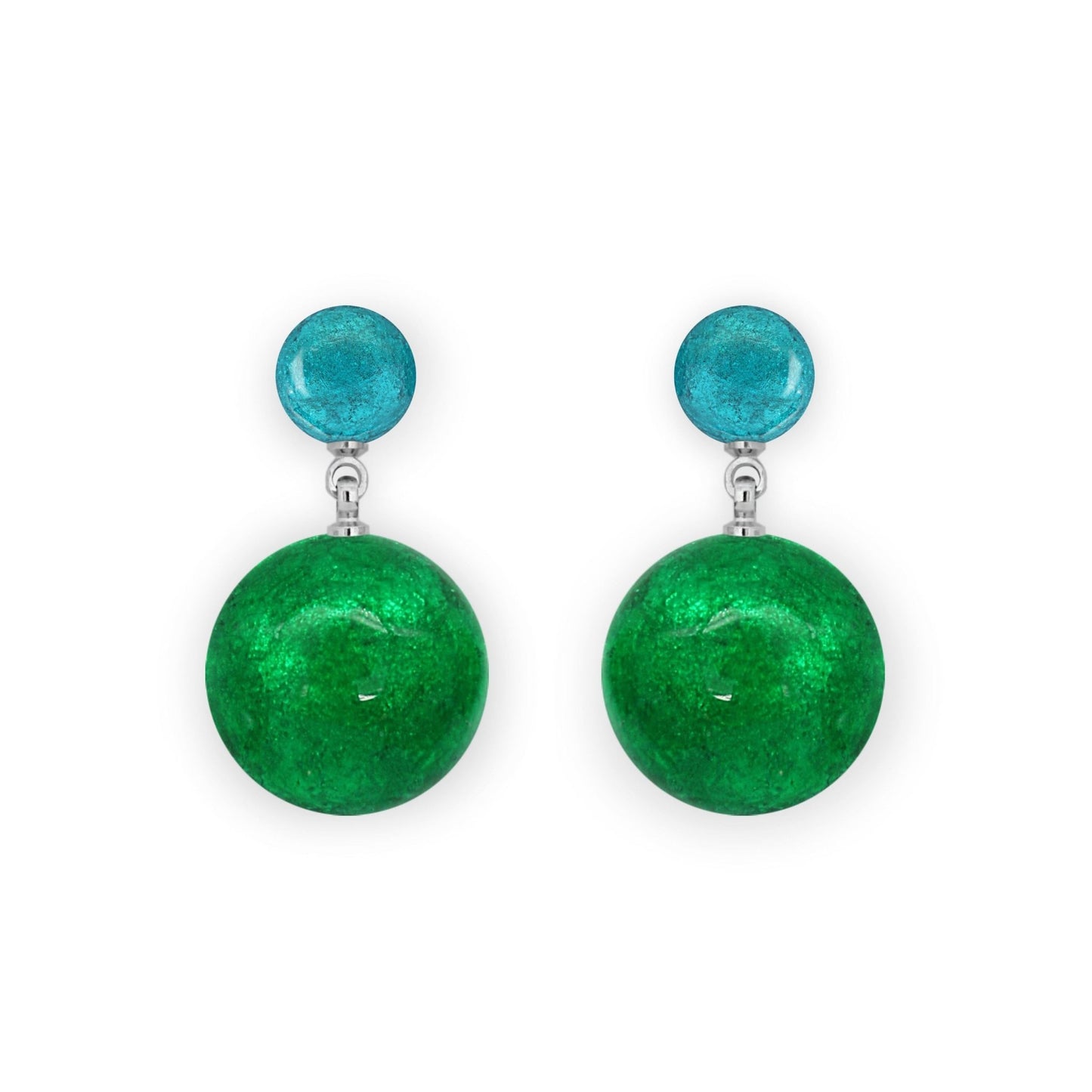 Verdigris Cabouchon Shiny Double Drop Stud Earrings | The Jewellery Stop