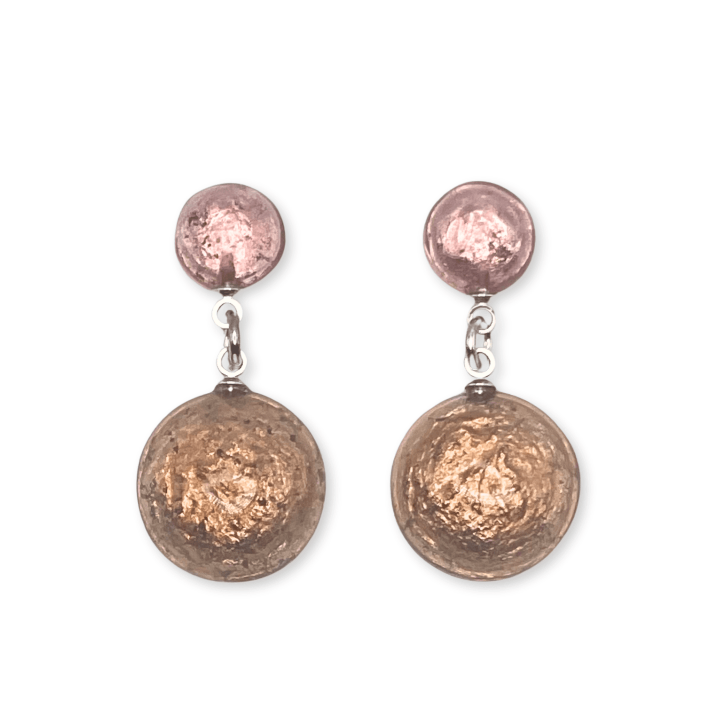 Nougat Cabouchon Shiny Double Drop Stud Earrings | The Jewellery Stop
