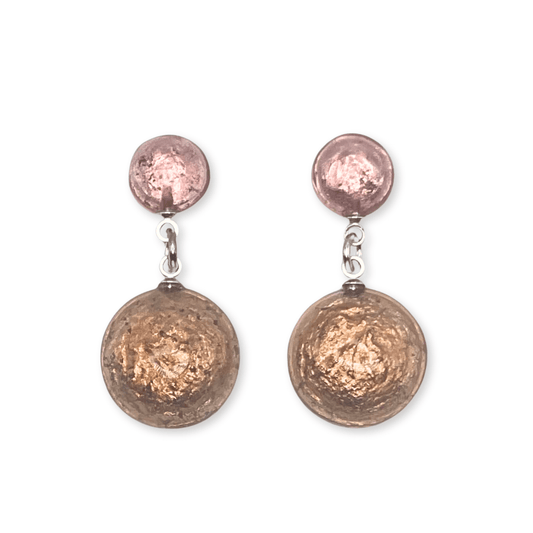 Nougat Cabouchon Shiny Double Drop Stud Earrings | The Jewellery Stop