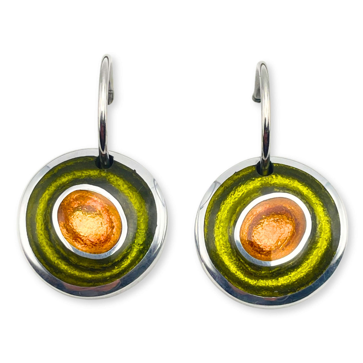 Pistachio Organic Circles Shiny Creole Earrings