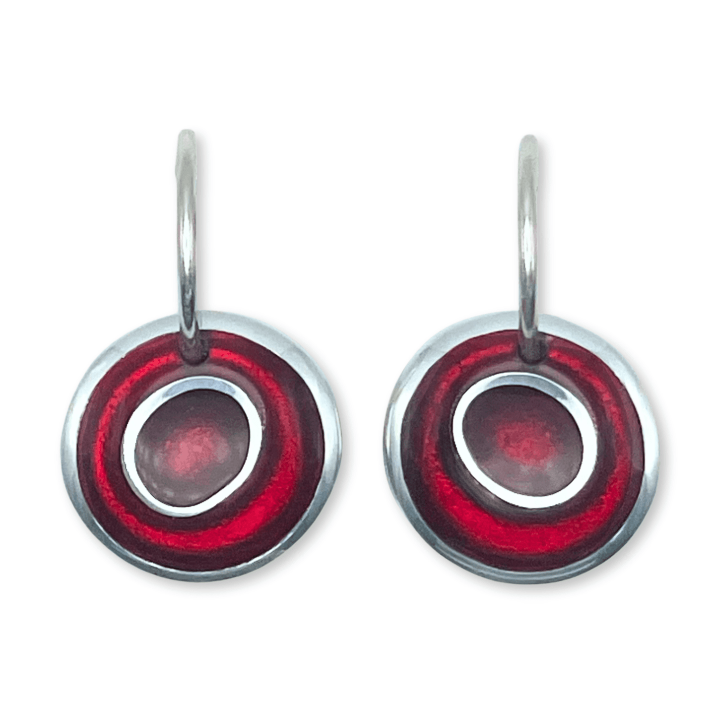 Red Organic Circles Shiny Creole Earrings | The Jewellery Stop