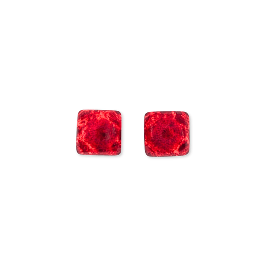 Red Antique Square Shiny Small Stud Earrings