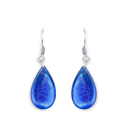Azure Flower Shiny Petal Fish Hook Earrings