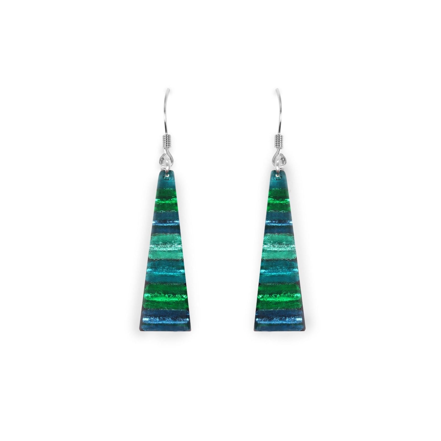Verdigris Triangle Stripes Shiny Fish Hook Earrings | The Jewellery Stop
