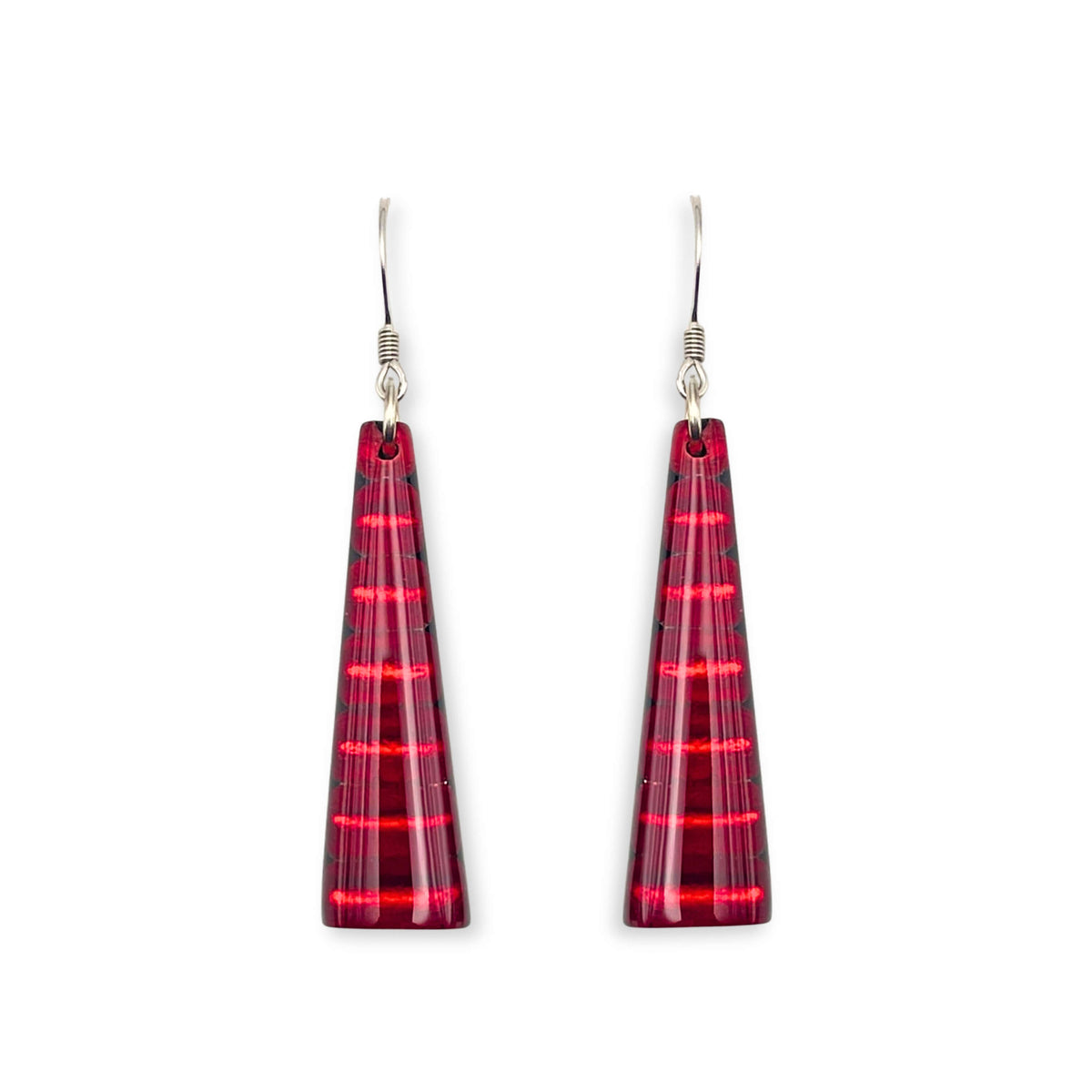 Red Triangle Stripes Shiny Fish Hook Earrings
