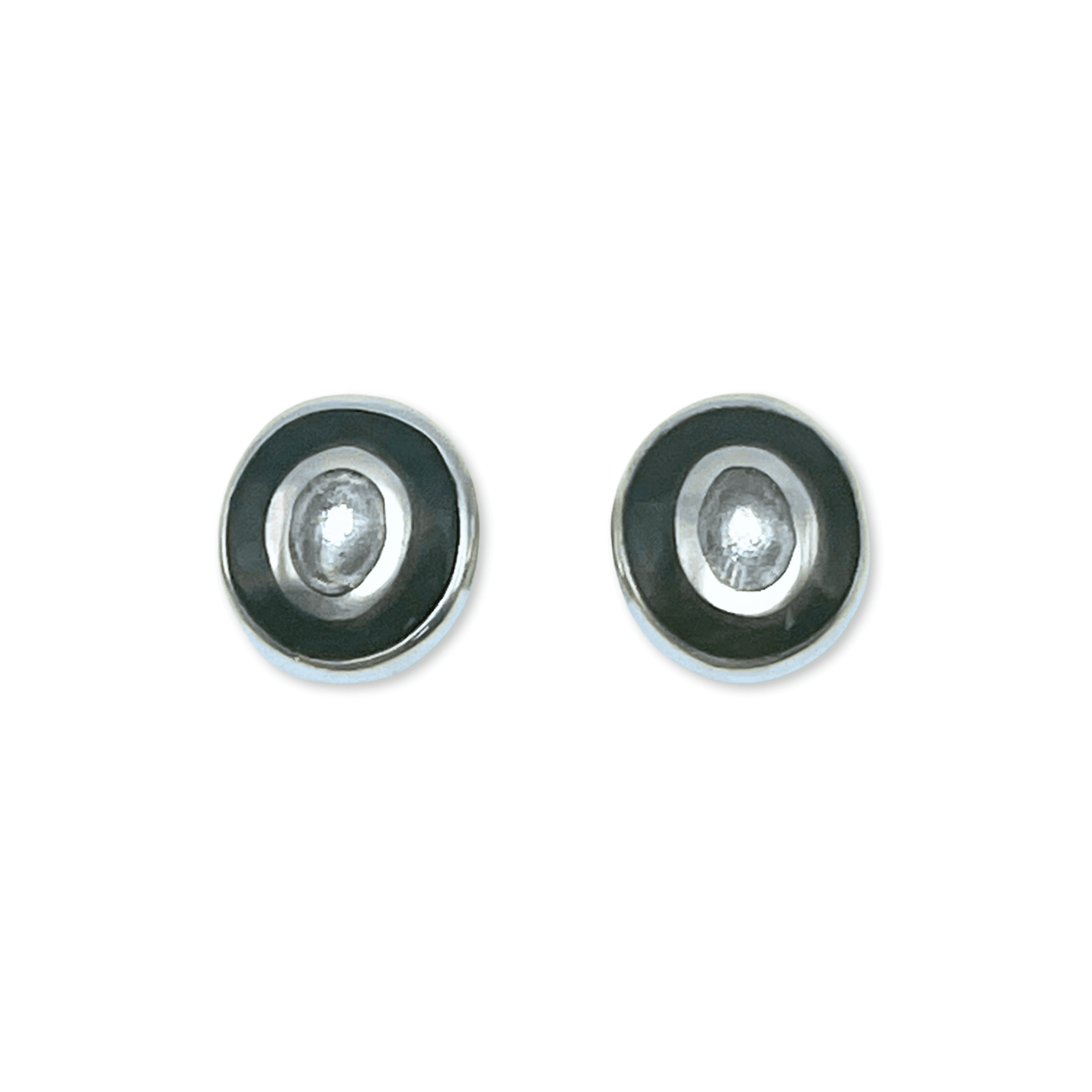 Black Organic Circles Shiny Medium Stud Earrings | The Jewellery Stop