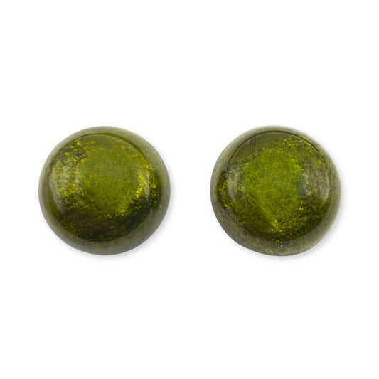 Olive Cabouchon Shiny Large Stud Earrings