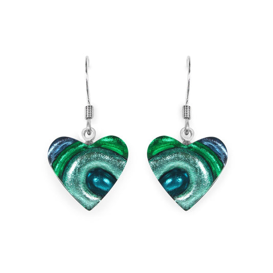 Verdigris Heart Swirl Shiny Fish Hook Earrings