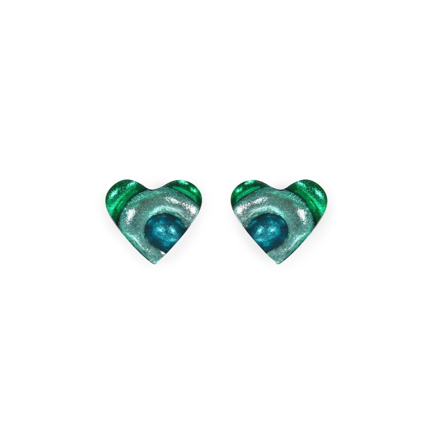 Verdigris Heart Swirl Shiny Stud Earrings | The Jewellery Stop