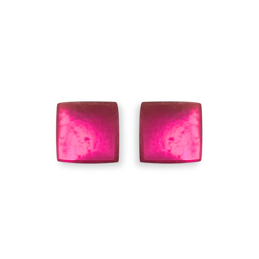 Fuchsia Square Buttons Matte Stud Earrings