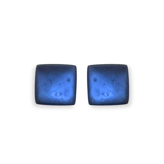 Navy Square Buttons Matte Stud Earrings