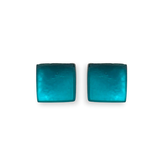 Verdigris Square Buttons Matte Stud Earrings