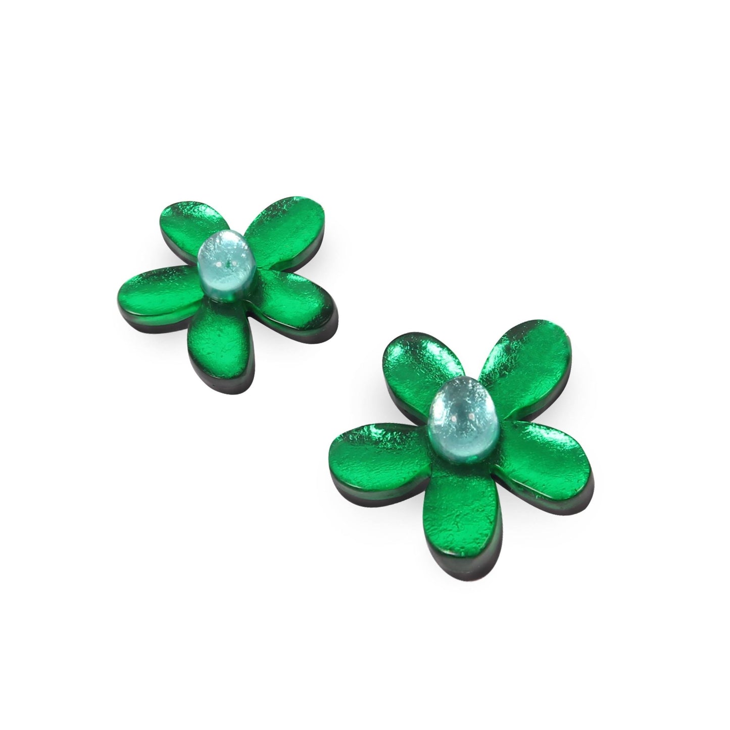 Emerald Flower Shiny Stud Earrings | The Jewellery Stop