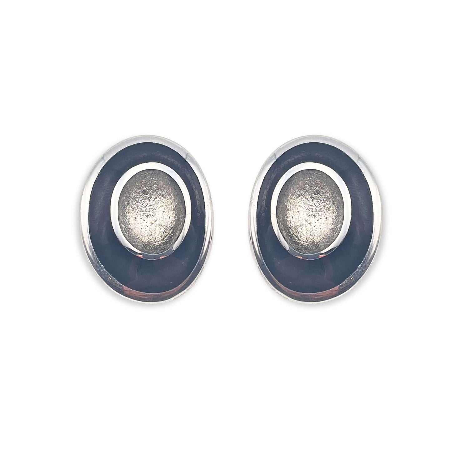 Black Organic Circles Shiny Clip Earrings