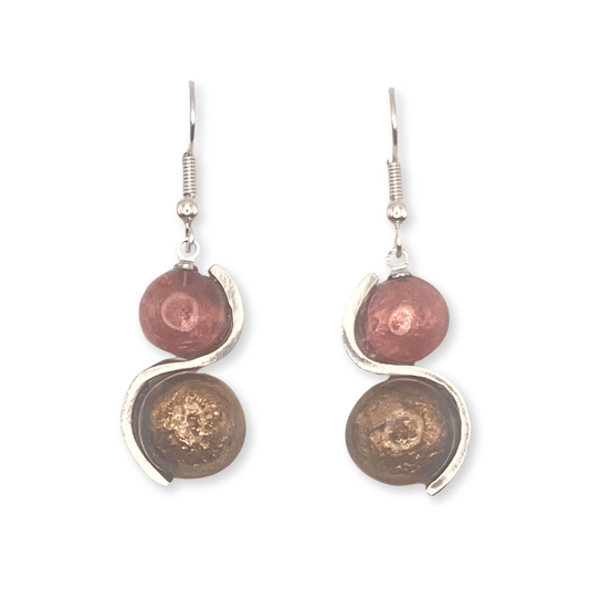 Nougat Cabouchon Shiny Double Drop Fish Hook Earrings