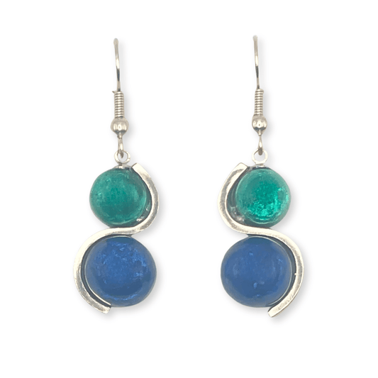 Pacific Cabouchon Shiny Double Drop Fish Hook Earrings