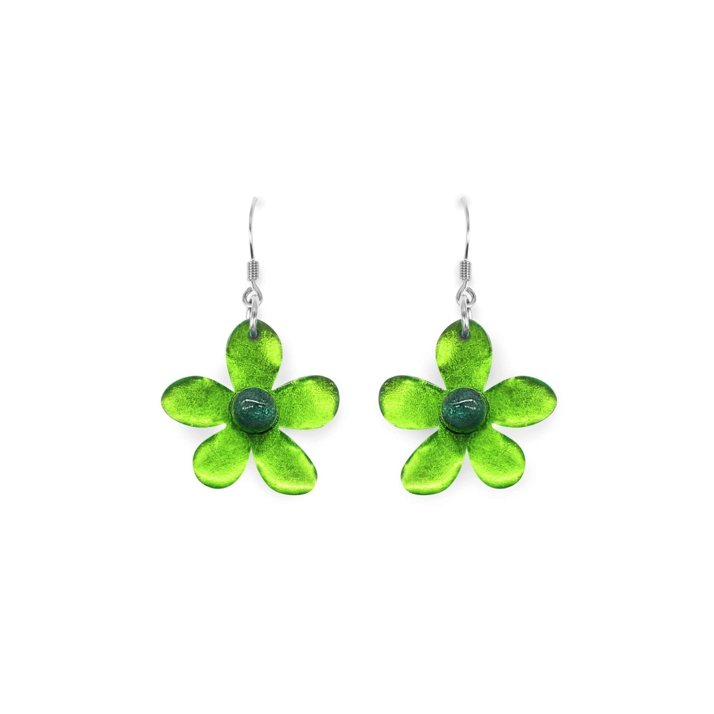 Lime Flower Shiny Fish Hook Earrings | The Jewellery Stop