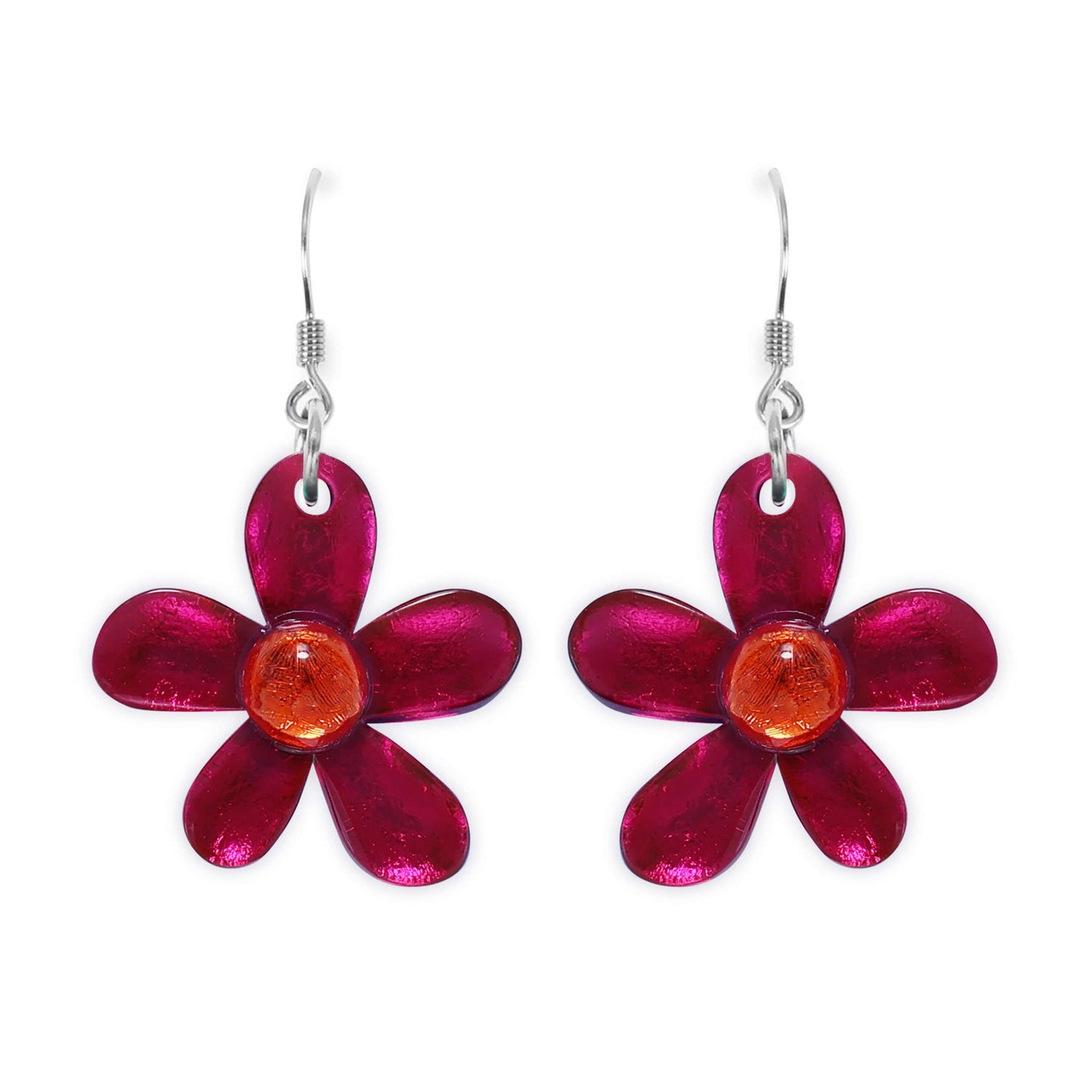 St Tropez Flower Shiny Fish Hook Earrings | The Jewellery Stop