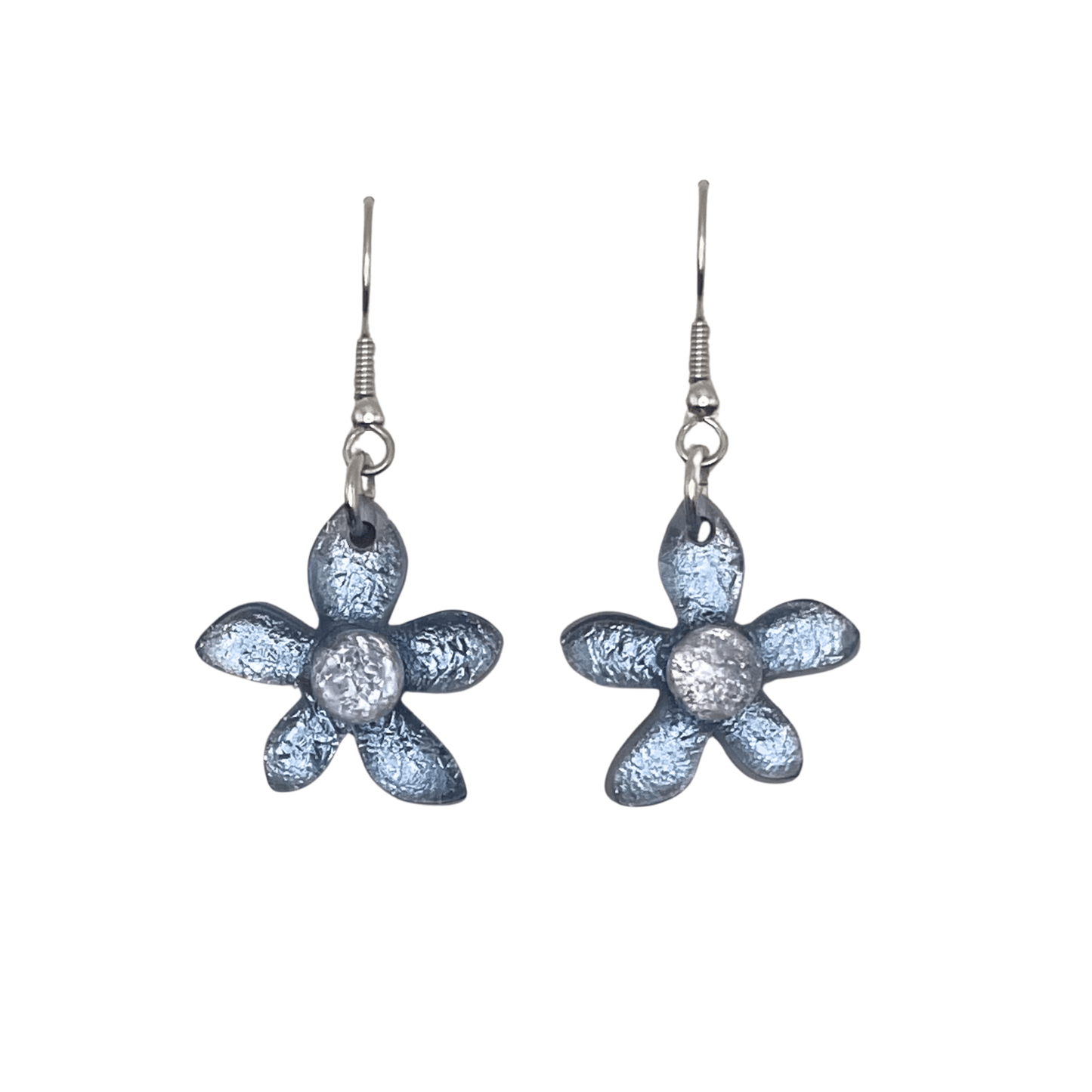 Denim Flower Shiny Fish Hook Earrings | The Jewellery Stop