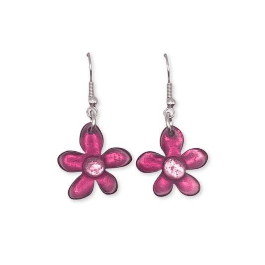 Raspberry Flower Shiny Fish Hook Earrings | The Jewellery Stop